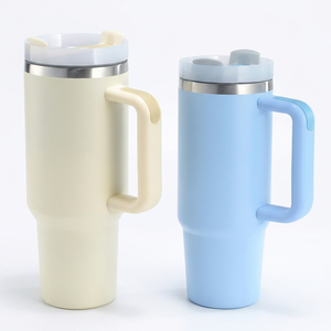 Gobelet isotherme de bureau en acier inoxydable à double paroi, écologique, 30/40 oz, avec poignée et paille, performance thermique 12-24h - Product Image 1