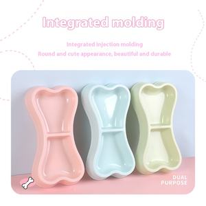 Pet tigela dupla; gato e cão tigela de plástico em forma de osso; Bacia antiderrapante para alimentação e rega - Product Image 4