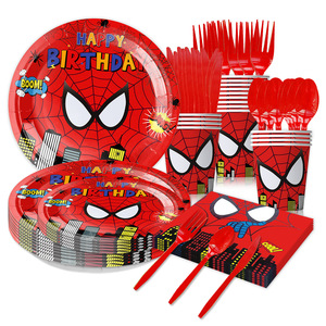 Vasos de papel de decoración de fiesta de <span class=keywords><strong>cumpleaños</strong></span> con tema de <span class=keywords><strong>Marvel</strong></span> Red Spider Man, toallas de papel, platos de papel, otros artículos decorativos - Product Image 1