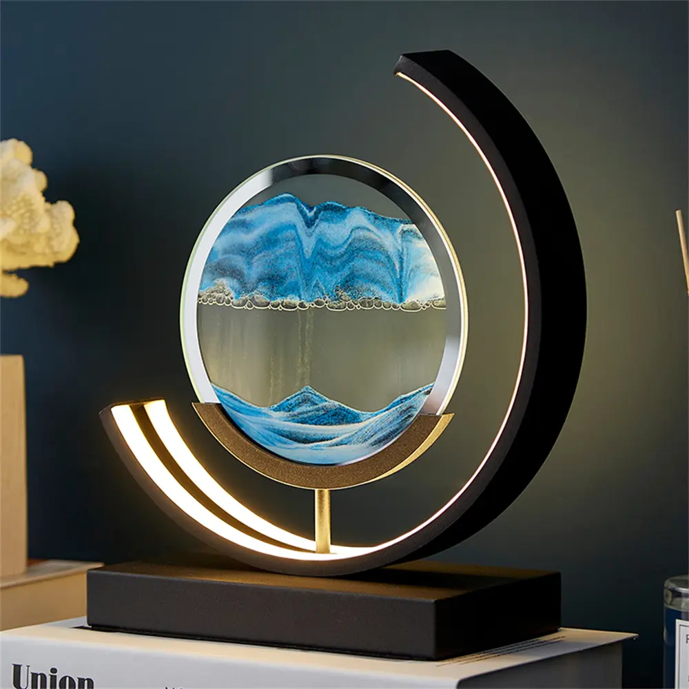 Quicksand Art LED Table Lamp Night Light Sand Scene Dynamic Round Glass Hourglass Lamp For Home Decoration Gifts Dropshipping