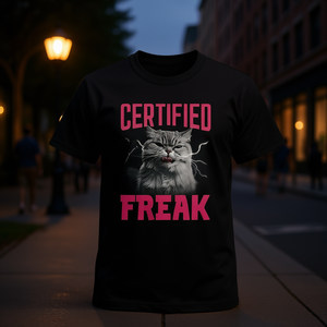 Certified Freak Cat <b>Meme</b> <b>T</b>-<b>Shirt</b> Unisex Adult Short Sleeve Crew Neck Digital Printing Promotional - Product Image 3