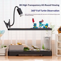 Aquarium transparent en plastique pour tortues avec plateforme de basking et couvercle, idéal pour bureau et salon – Boîte d'élevage et de reproduction pour poissons