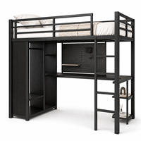 Lit mezzanine moderne en acier avec bureau, armoire, étagères de rangement et échelle, taille simple, pour dortoir, école, appartement