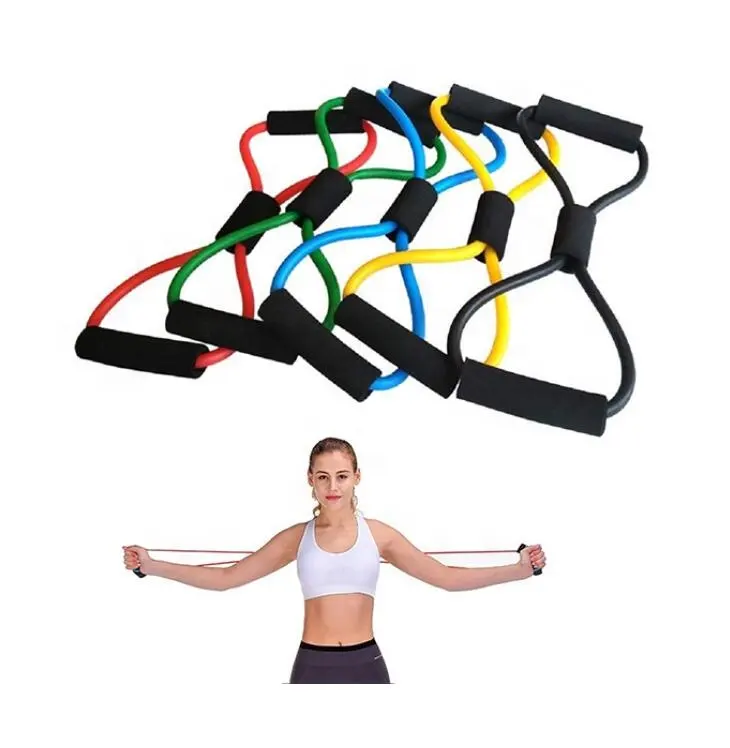 Bandas elásticas para hacer ejercicio en forma de 8, bandas deportivas de resistencia para entrenamiento de pecho y espalda, venta al por mayor