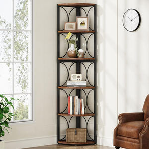 Factory Custom 6-Tier Wood and Metal Display <b>Shelf</b> Tall <b>Thin</b> Bookcase with 6 Storage <b>Shelves</b> Narrow Display Rack - Product Image 3