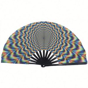 Guansen 13 Inch Bamboo Folding Hand in Custom Printed <b>Large</b> Rave <b>Fan</b> - Product Image 4