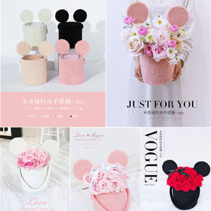 กล่องของขวัญดอกไม้ Flocking ผิวสไตล์มิกกี้หรูหราพร้อมหูกระต่ายตกแต่งสำหรับวันวาเลนไทน์ - Product Image 3