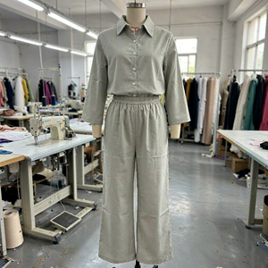 Completo da donna estivo 2026 di nuova collezione, <span class=keywords><strong>in</strong></span> cotone e <span class=keywords><strong>lino</strong></span>, tinta unita, con top a maniche lunghe e <span class=keywords><strong>pantaloni</strong></span> - Product Image 4