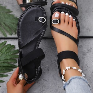 Women Rhinestone Toe Ring Flat <b>Sandals</b> <b>Elastic</b> Ankle Strap Open Toe Summer Casual Ladies Beach Shoes - Product Image 4