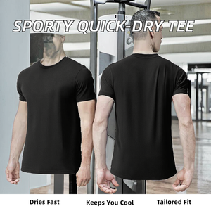 T-shirt pour homme sportif, coupe slim, vintage, manches courtes, haute élasticité, absorbant la transpiration, respirant, séchage rapide, col rond, uni - Product Image 2