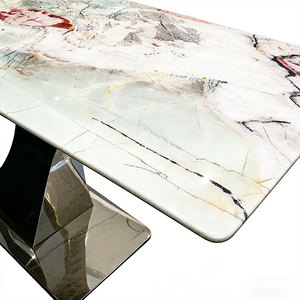 Mesa de Comedor de Mármol Verde <span class=keywords><strong>Diamante</strong></span> Pandora de Lujo Personalizada para Cafetería o Tetería, Piedra Natural con Base de Metal, Muebles para <span class=keywords><strong>Restaurante</strong></span> - Product Image 2