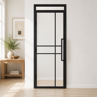 Porte intérieure à cadre en acier noir avec grille décorative pour salon et cuisine, portes de séparation de pièce modernes à profil mince
