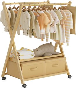 Estante <span class=keywords><strong>de</strong></span> ropa <span class=keywords><strong>de</strong></span> bambú para niños con cajas <span class=keywords><strong>de</strong></span> almacenamiento Organizador <span class=keywords><strong>de</strong></span> ropa <span class=keywords><strong>de</strong></span> bebé Soporte <span class=keywords><strong>de</strong></span> ropa pequeño Rolling Kids Toddler Dress up Storage - Product Image 2