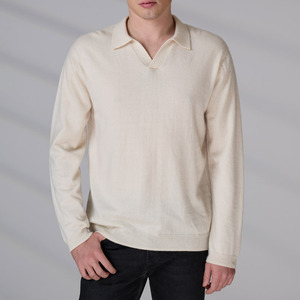 Pull en tricot personnalisé avec logo, vêtements d'hiver pour hommes, polo à manches longues, col en V, pull en cachemire - Product Image 1