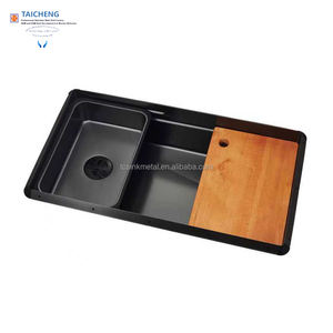 Évier de cuisine en acier inoxydable fait main à <span class=keywords><strong>angle</strong></span> de 45 degrés, à une cuve, argenté ou noir, avec planche à <span class=keywords><strong>d</strong></span>écouper et plateau rectangulaire - Product Image 4