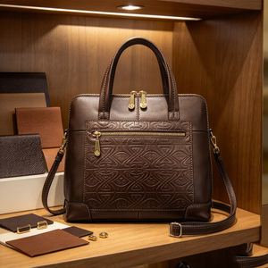 Sac à main en cuir gaufré marron foncé pour femme avec poignée supérieure, fermeture éclair dorée, bandoulière amovible, sac fourre-tout rétro pour le bureau - Product Image 1
