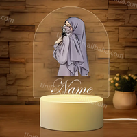 Veilleuse islamique personnalisée en acrylique Lampe LED USB avec personnages religieux Cadeau parfait pour le Ramadan et l'Aïd pour les filles musulmanes Lampe décorative