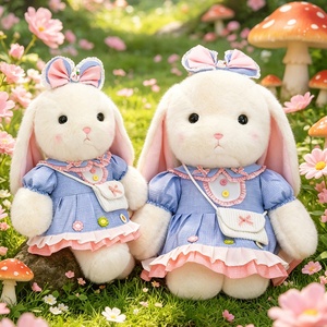 Peluche <span class=keywords><strong>lapin</strong></span> doux à longues oreilles avec robe à carreaux bleue et mini sac bandoulière, souvenir de vacances personnalisé pour petite amie, vente en gros - Product Image 3
