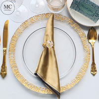 Assiettes à charger en verre à bord doré 2024, mariage en plein air, table à manger argentée, assiette en verre personnalisée, vente en gros