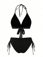 Pour le commerce extérieur 2026 Nouveau maillot de bain trois pièces sexy pour femme, style européen/américain, avec licol, franges et lacets, pour la plage