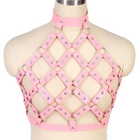 Harnais de poitrine en cuir sexy pour femme, style punk gothique, avec sangles de bondage, type soutien-gorge cage, lingerie pour la danse en boîte de nuit