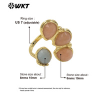 WT-R607 Magnifique design exclusif, anneaux plaqués or 18 carats avec quatre pierres précieuses naturelles, taille réglable pour femme, bijoux de mode