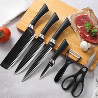 6PCS Ensemble de couteaux de cuisine antiadhésifs noirs Lames en acier inoxydable avec boîte-cadeau de couleur