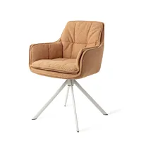 Fauteuil de salle à manger élégant et robuste pivotant en tissu bouclé marron rembourré avec base en métal