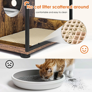 Mueble para Gatos con Recinto para 2 Gatos, Color Marrón Rústico, con Estantes de Almacenamiento - Product Image 5