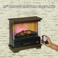 Cheminée électrique chauffante 26 pouces marron, température réglable, télécommande, affichage LED, flamme multicolore, usage domestique