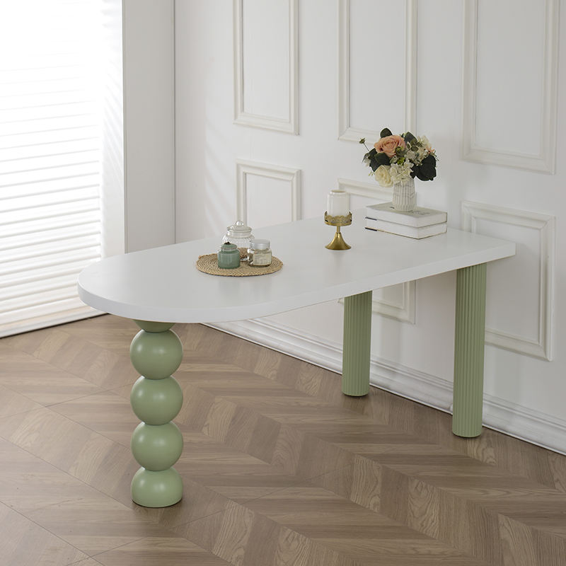 Bureau laqué blanc + pieds vert rétro