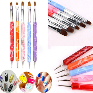 Ensemble de pinceaux à ongles en acrylique double usage, à double tête, avec virole sertie, applicateur de strass, pointe plate, stylo à gel de photothérapie - Product Image 2