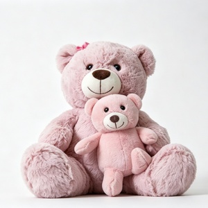 Customized Mom and Baby Pink Teddy Bear <b>Plush</b> Set, <b>Large</b> Mommy Bear with Hair Bow Holding Mini Cub Bear - Product Image 1