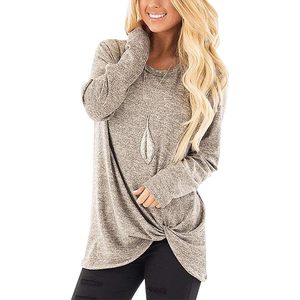FOXA Women's <b>Tunic</b> <b>Top</b> Crew Neck <b>Long</b> <b>Sleeve</b> Knitted Twist Knot Casual Shirt Daily Wear - Product Image 1