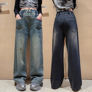 Jeans Casual da Ragazza Orange Tiger Taglia Grande 2024 Nuovi Pantaloni Lunghi in Denim Autunno Inverno <span class=keywords><strong>con</strong></span> Tasche e Logo in Vita a Gamba Larga - Product Image 5