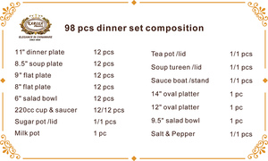 Set di Stoviglie <span class=keywords><strong>in</strong></span> <span class=keywords><strong>Porcellana</strong></span> Bone China Karosa Design 98 Pezzi con Decorazioni Dorate per Matrimoni e Festività - Product Image 6