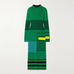 Fabricantes de Malhas Personalizadas Vestido Maxi Verde de Manga Longa com Gola Alta para Outono Inverno 2022 Vestido Casual de Malha - Product Image 1