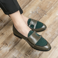 Chaussures habillées pour hommes à double boucle, en cuir vintage et daim patchwork, avec logo personnalisé, grandes tailles 38 à 48