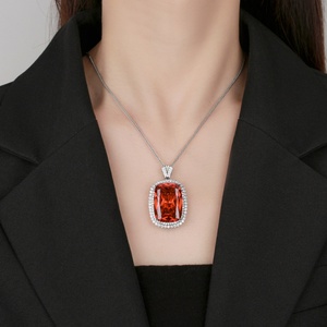 Premium Matte Finish Eco-friendly Copper 20*<b>28mm</b> Square Red Cubic Zirconia Geometric Pendant Necklace for Ladies Festival Gift - Product Image 6