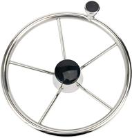 FOYO Acier inoxydable de qualité marine 304 à 5 branches 25 °   Volant avec bouton de commande et capuchon central noir, axe conique de 3/4 pouces