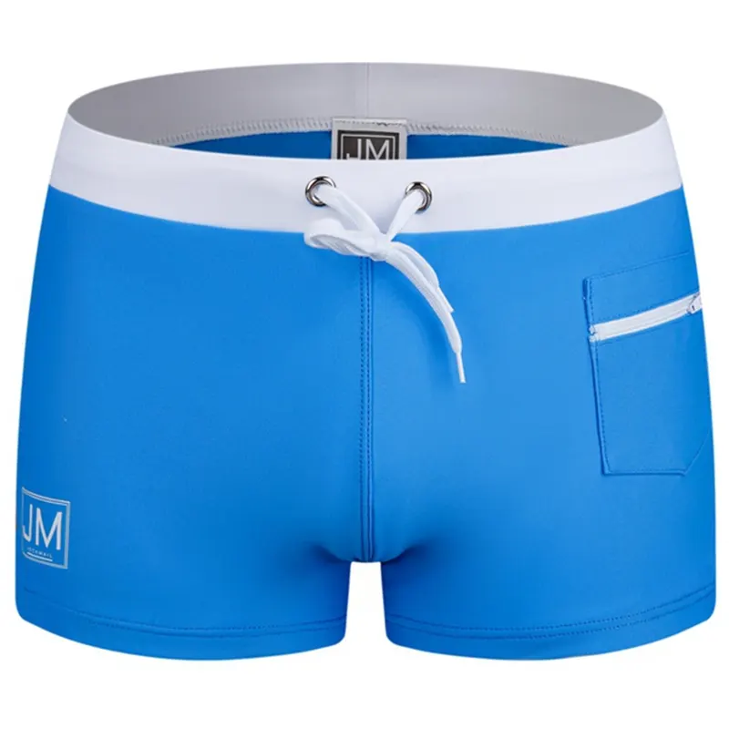 JOCKMAIL zipper pocket men's swimming trunks men lace-up swimwear Quick-drying boxer shorts