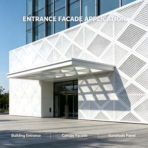 Panneau de façade en aluminium perforé sur mesure, revêtement extérieur architectural, écran pare-soleil pour auvent d'entrée de bâtiment - Product Image 1