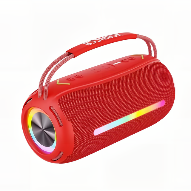 Portable Waterproof Wireless Red Bluetooth Speaker With Powerful Party Sound and Lighting