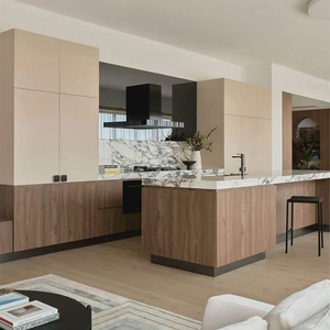 Petite armoire de cuisine en forme de L pour appartement contreplaqué de mélamine avec unité murale panneau de porte en PVC laqué meubles de cuisine en MDF - Product Image 5