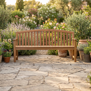 Banco de Jardín Moderno de Madera de Teca con Respaldo de Listones Arqueados - Product Image 2