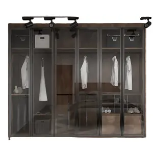 Metal Wooden Modern Simple Open Bedroom Wardrobe Closet Bedroom Furniture Customized Walk In Wardrobe