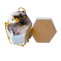 Ensemble de 6 dessous-de-verre hexagonaux en céramique avec support, absorbants et résistants à l'huile, pour la maison, le bar et la table basse