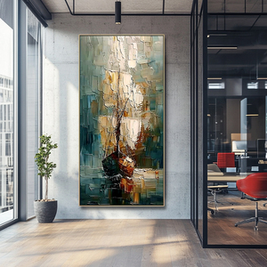 Décoration de bureau, toile peinte à la main, peintures abstraites de bateaux à voile dorés, paysages marins, art mural moderne texturé 3D - Product Image 4