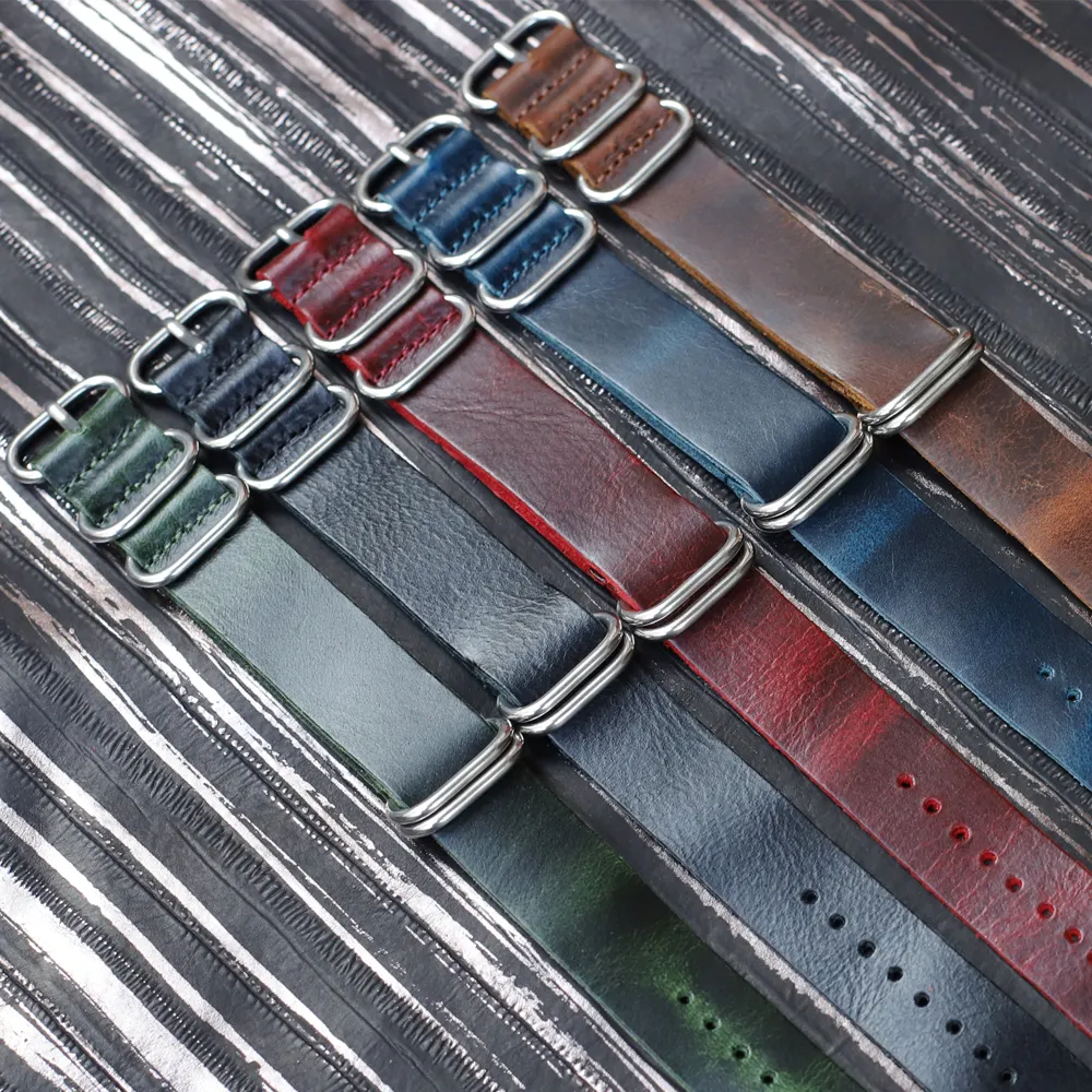 New Leather Strap 18mm 20mm 22mm 24mm Multi-color 5 ring Strap Handmade Comfortable Full Grain Leather band watch Strap
