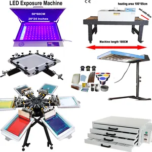 serigrafie-ausrüstung 6 farben 6 stationen t-shirt-seidendruckmaschine komplette kits mit blitztrockner belichtungsgerät